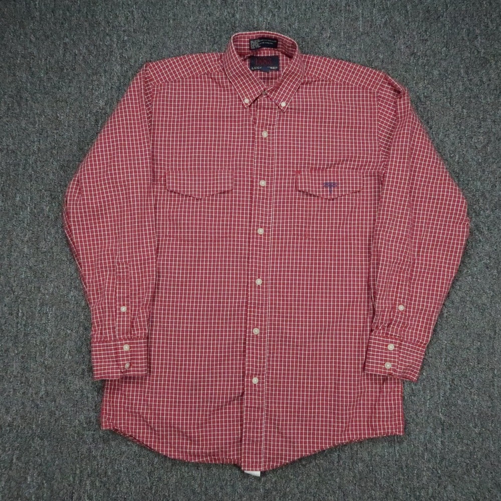 Lucchese Shirt Mens Small Red White Check Long Sleeve Western Button Down